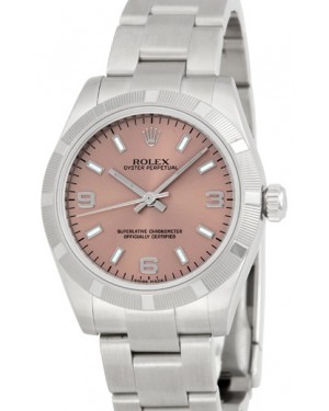 Rolex Oyster Perpetual 31 Ladies Midsize Stainless Steel Pink Arabic / Index Dial Engine-Turned Bezel & Oyster Bracelet 177210 - BRAND NEW