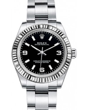 Rolex Oyster Perpetual 31 Ladies Midsize White Gold/Steel Black Arabic / Index Dial Fluted Bezel & Oyster Bracelet 177234 - BRAND NEW