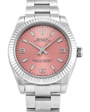 Rolex Oyster Perpetual 31 Ladies Midsize White Gold/Steel Pink Arabic / Index Dial Fluted Bezel & Oyster Bracelet 177234 - BRAND NEW
