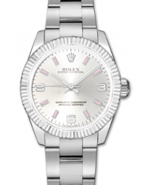 Rolex Lady-Datejust 26 177234-SVPAFO Silver Arabic Pink Index Fluted White Gold Brushed Stainless Steel Oyster - BRAND NEW
