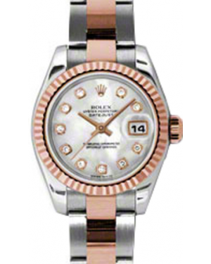 Rolex Lady-Datejust 26 179171-MOPDO White Mother of Pearl Diamond Fluted Rose Gold Stainless Steel Oyster - BRAND NEW