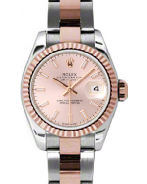 Rolex Lady-Datejust 26 179171-PNKSO Pink Index Fluted Rose Gold Stainless Steel Oyster - BRAND NEW
