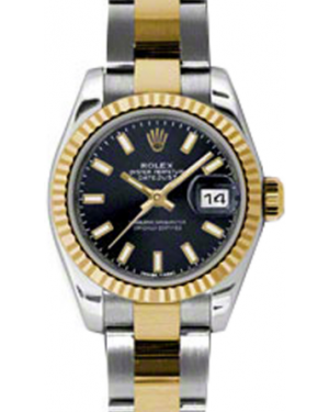 Rolex Lady-Datejust 26 179173-BLKSO Black Index Fluted Yellow Gold Stainless Steel Oyster - BRAND NEW