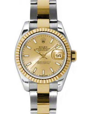 Rolex Lady-Datejust 26 179173-CHPSO Champagne Index Fluted Yellow Gold Stainless Steel Oyster - BRAND NEW