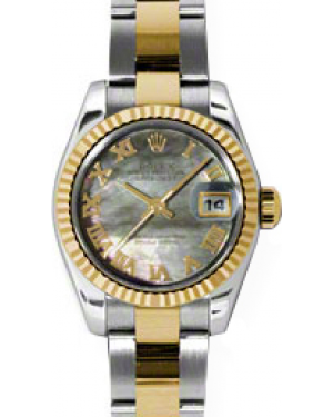Rolex Lady-Datejust 26 179173-DMOPRO Dark Mother of Pearl Roman Fluted Yellow Gold Stainless Steel Oyster - BRAND NEW