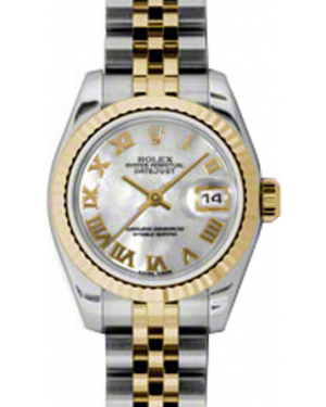 Rolex Lady-Datejust 26 179173-MOPRJ White Mother of Pearl Roman Fluted Yellow Gold Stainless Steel Jubilee - BRAND NEW