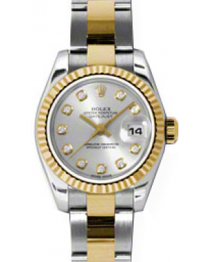 Rolex Lady-Datejust 26 179173-SLVDO Silver Diamond Fluted Yellow Gold Stainless Steel Oyster - BRAND NEW