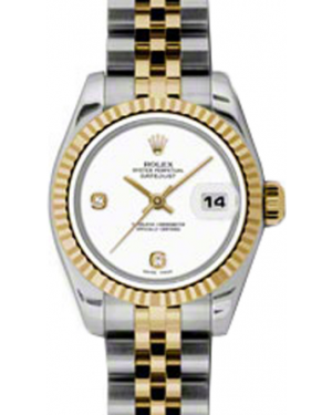 Rolex Lady-Datejust 26 179173-WHTADJ White Arabic 6 & 9 Set with Diamonds Fluted Yellow Gold Stainless Steel Jubilee - BRAND NEW