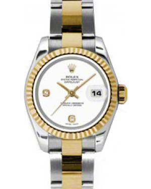 Rolex Lady-Datejust 26 179173-WHTADSO White Arabic 6 & 9 Set with Diamonds Fluted Yellow Gold Stainless Steel Oyster - BRAND NEW