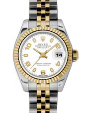 Rolex Lady-Datejust 26 179173-WHTAJ White Arabic Fluted Yellow Gold Stainless Steel Jubilee - BRAND NEW