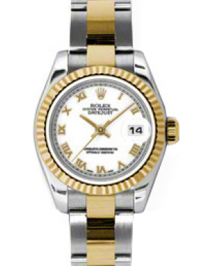 Rolex Lady-Datejust 26 179173-WHTRO White Roman Fluted Yellow Gold Stainless Steel Oyster - BRAND NEW