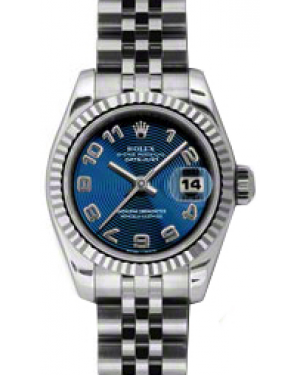 Rolex Lady-Datejust 26 179174-BLUCAJ Blue Concentric Circle Arabic Fluted White Gold Stainless Steel Jubilee - BRAND NEW