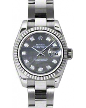 Rolex Lady-Datejust 26 179174-DMOPDO Dark Mother of Pearl Diamond Fluted White Gold Stainless Steel Oyster - BRAND NEW