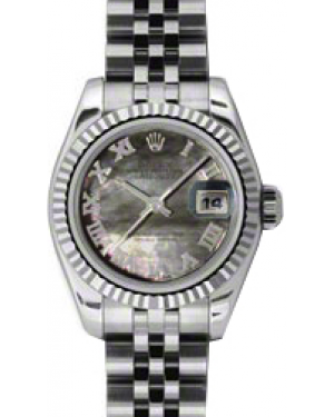 Rolex Lady-Datejust 26 179174-DMOPRJ Dark Mother of Pearl Roman Fluted White Gold Stainless Steel Jubilee - BRAND NEW