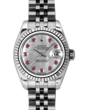 Rolex Lady-Datejust 26 179174-MOPRBJ White Mother of Pearl Ruby Fluted White Gold Stainless Steel Jubilee - BRAND NEW