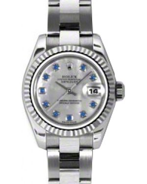 Rolex Lady-Datejust 26 179174-MOPSPHO White Mother of Pearl Sapphire Fluted White Gold Stainless Steel Oyster - BRAND NEW