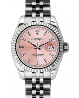 Rolex Lady-Datejust 26 179174-PNKSJ Pink Index Fluted White Gold Stainless Steel Jubilee - BRAND NEW