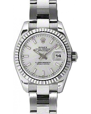 Rolex Lady-Datejust 26 179174-SLVSFO Silver Index Fluted White Gold Stainless Steel Oyster - BRAND NEW
