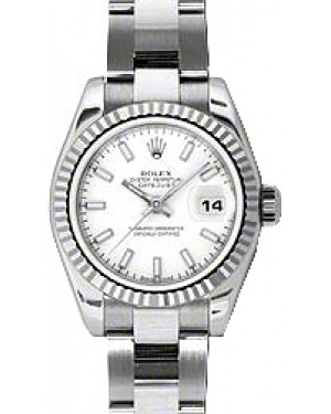 Rolex Lady-Datejust 26 179174-WHTSFO White Index Fluted White Gold Stainless Steel Oyster - BRAND NEW