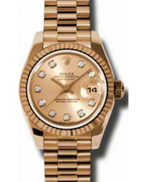 Rolex Lady-Datejust 26 179175-CHPDFP Champagne Diamond Fluted Rose Gold President - BRAND NEW