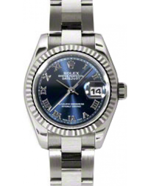 Rolex Lady-Datejust 26 179179-BLURO Blue Roman Fluted White Gold Oyster - BRAND NEW