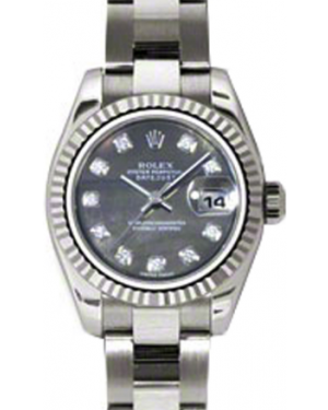 Rolex Lady-Datejust 26 179179-DMOPDO Dark Mother of Pearl Diamond Fluted White Gold Oyster - BRAND NEW