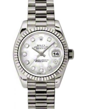 Rolex Lady-Datejust 26 179179-MOPDP White Mother of Pearl Diamond Fluted White Gold President - BRAND NEW