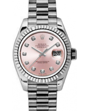 Rolex Lady-Datejust 26 179179-PNKDP Pink Diamond Fluted White Gold President - BRAND NEW