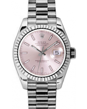 Rolex Lady-Datejust 26 179179-PNKSP Pink Index Fluted White Gold President - BRAND NEW