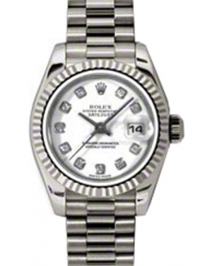 Rolex Lady-Datejust 26 179179-WHTDP White Diamond Fluted White Gold President - BRAND NEW