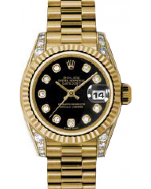 Rolex Lady-Datejust 26 179238-BLKDP Black Diamond Dial Diamond Set Fluted Yellow Gold President - BRAND NEW