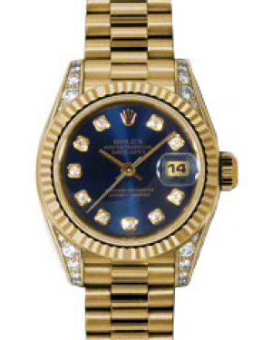 Rolex Lady-Datejust 26 179238-BLUDP Blue Diamond Dial Diamond Set Fluted Yellow Gold President - BRAND NEW