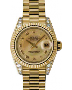 Rolex Lady-Datejust 26 179238-CHMOPRP Champagne Decorated Mother of Pearl Roman Diamond Set Fluted Yellow Gold President - BRAND NEW