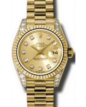 Rolex Lady-Datejust 26 179238-CHPDFP Champagne Diamond Dial Diamond Set Fluted Yellow Gold President - BRAND NEW