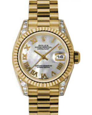 Rolex Lady-Datejust 26 179238-MOPRP White Mother of Pearl Roman Diamond Set Fluted Yellow Gold President - BRAND NEW