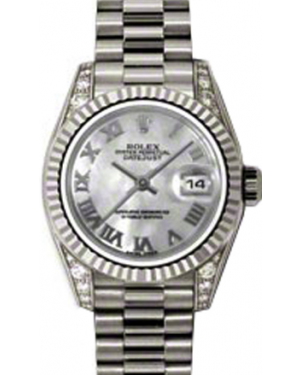 Rolex Lady-Datejust 26 179239-MOPRP White Mother of Pearl Roman Diamond Set Fluted White Gold President - BRAND NEW