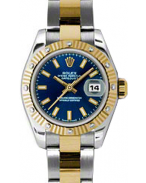 Rolex Lady-Datejust 26 179313-BLUSO Blue Index Fluted Diamond Yellow Gold Stainless Steel Oyster - BRAND NEW
