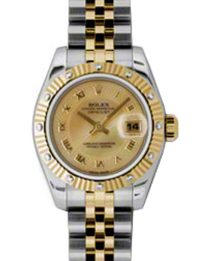 Rolex Lady-Datejust 26 179313-CHDMOPRJ Champagne Decorated Mother of Pearl Roman Fluted Diamond Yellow Gold Stainless Steel Jubilee - BRAND NEW