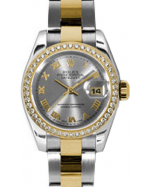 Rolex Lady-Datejust 26 179383-RHDRO Rhodium Roman Diamond Bezel Yellow Gold Stainless Steel Oyster - BRAND NEW