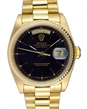 Rolex Day-Date President 18038 Men's 36mm Black Index Fluted 18k Yellow Gold President