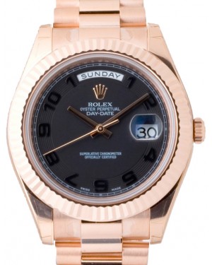 Rolex Day-Date II Rose Gold 41mm Black Arabic Concentric Circle Fluted President Bracelet 218235 