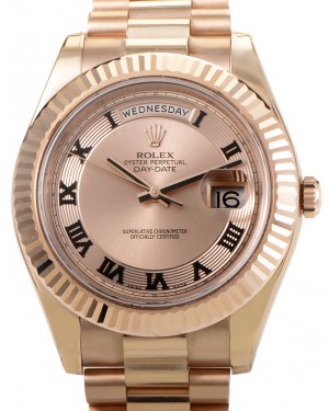 Rolex Day-Date II 41mm Champagne Roman Concentric Circle Fluted Rose Gold President 218235