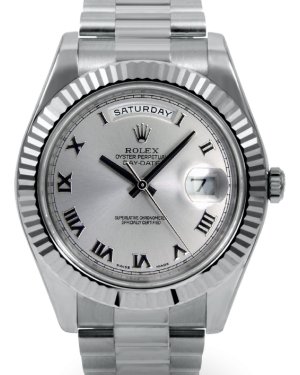 Rolex Day-Date II 218239-SLVRFP 41mm Silver Roman Fluted White Gold President