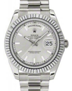 Rolex Day-Date II 41mm Silver Index Fluted White Gold President 218239