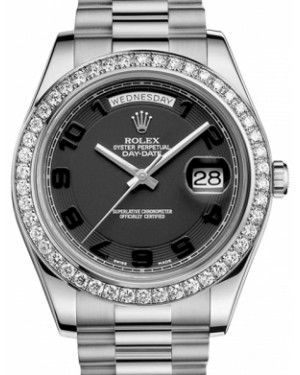 Rolex Day-Date II 218349-BLCADP 41mm Black Arabic Concentric Circle Diamond Bezel White Gold President - BRAND NEW