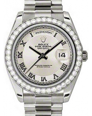 Rolex Day-Date II 218349-IVRRDP 41mm Ivory Roman Concentric Circle Diamond Bezel White Gold President - BRAND NEW