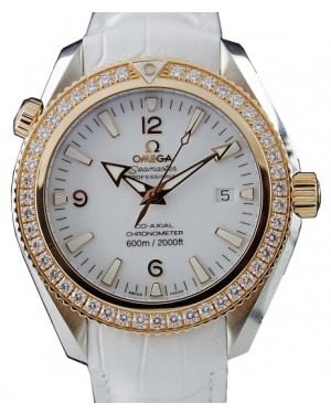 Omega 222.28.42.20.04.001 Planet Ocean 600M Co-Axial 42mm White Arabic Diamond Bezel Stainless Steel Leather BRAND NEW