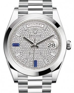 Rolex Day-Date 40 President Platinum Diamond Pave with Sapphires Dial 228206 - BRAND NEW