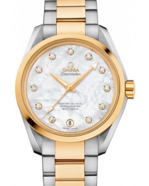 Omega Aqua Terra 150M Master Co-Axial Chronometer Ladies Steel/Yellow Gold 38.5mm White Mother of Pearl Diamond Dial Steel/Yellow Gold Bracelet 231.20.39.21.55.004 - BRAND NEW
