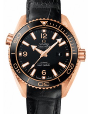 Omega Planet Ocean 600M 37.5mm Red Gold Black Dial Leather Strap 232.63.38.20.01.001